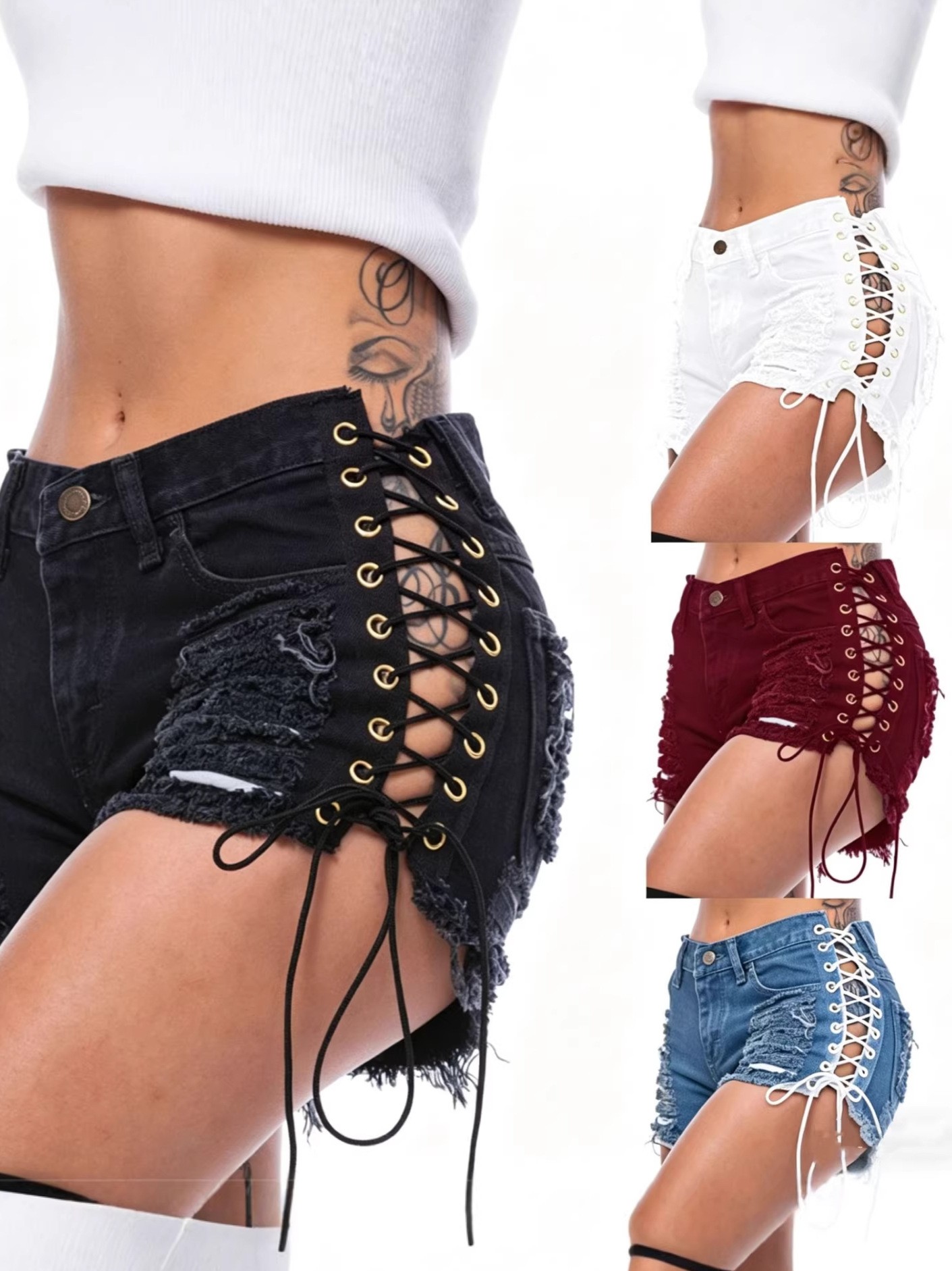 Cotton Denim Shorts Low Waist  - Shorts Denim Frayed ulasan dan harga