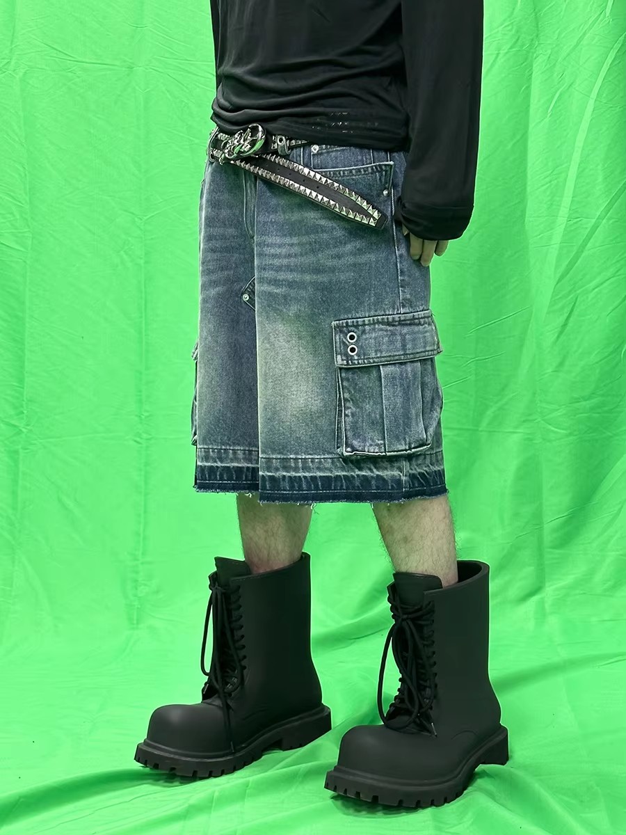 REDDACHIC Men Big Pockets Whis - Shorts Denim Frayed ulasan dan harga