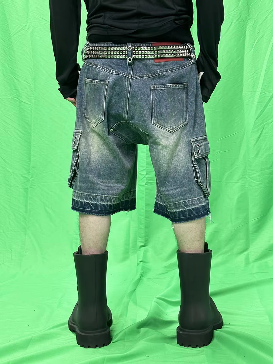 REDDACHIC Men Big Pockets Whis - Shorts Denim Frayed ulasan dan harga