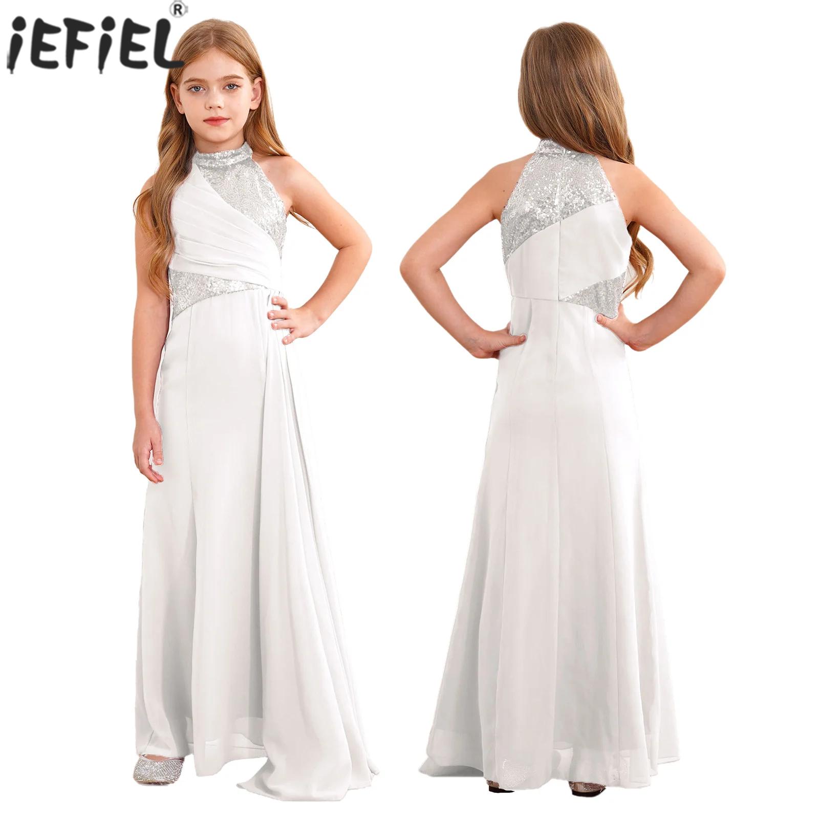 Kids Flower Girls Sequins Eleg - Maxi Dress Halter ulasan dan harga