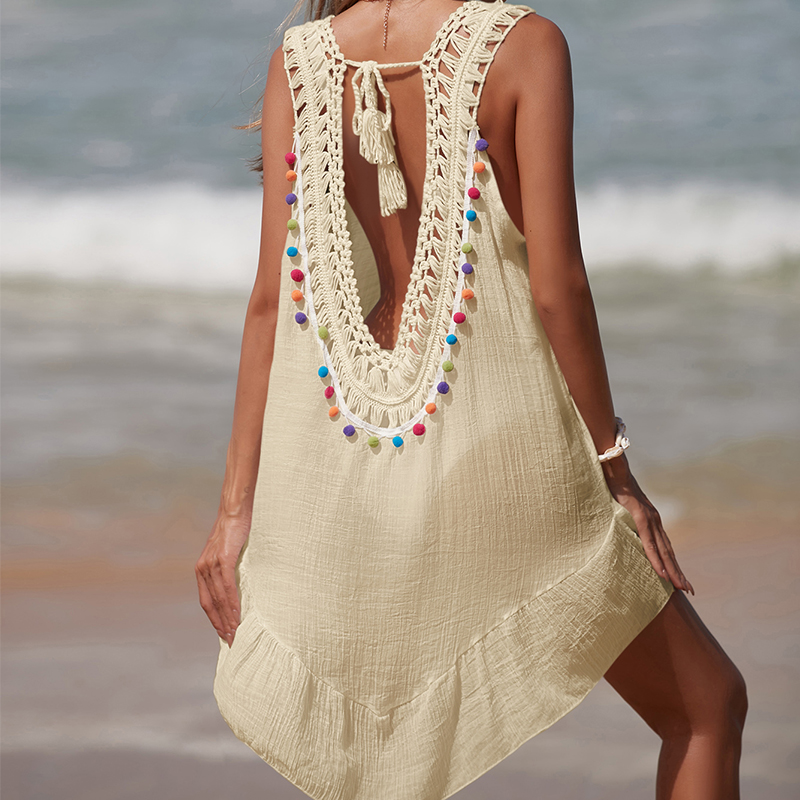 Women V-Neck Backless Hollow O - Cover Up Kaftan ulasan dan harga