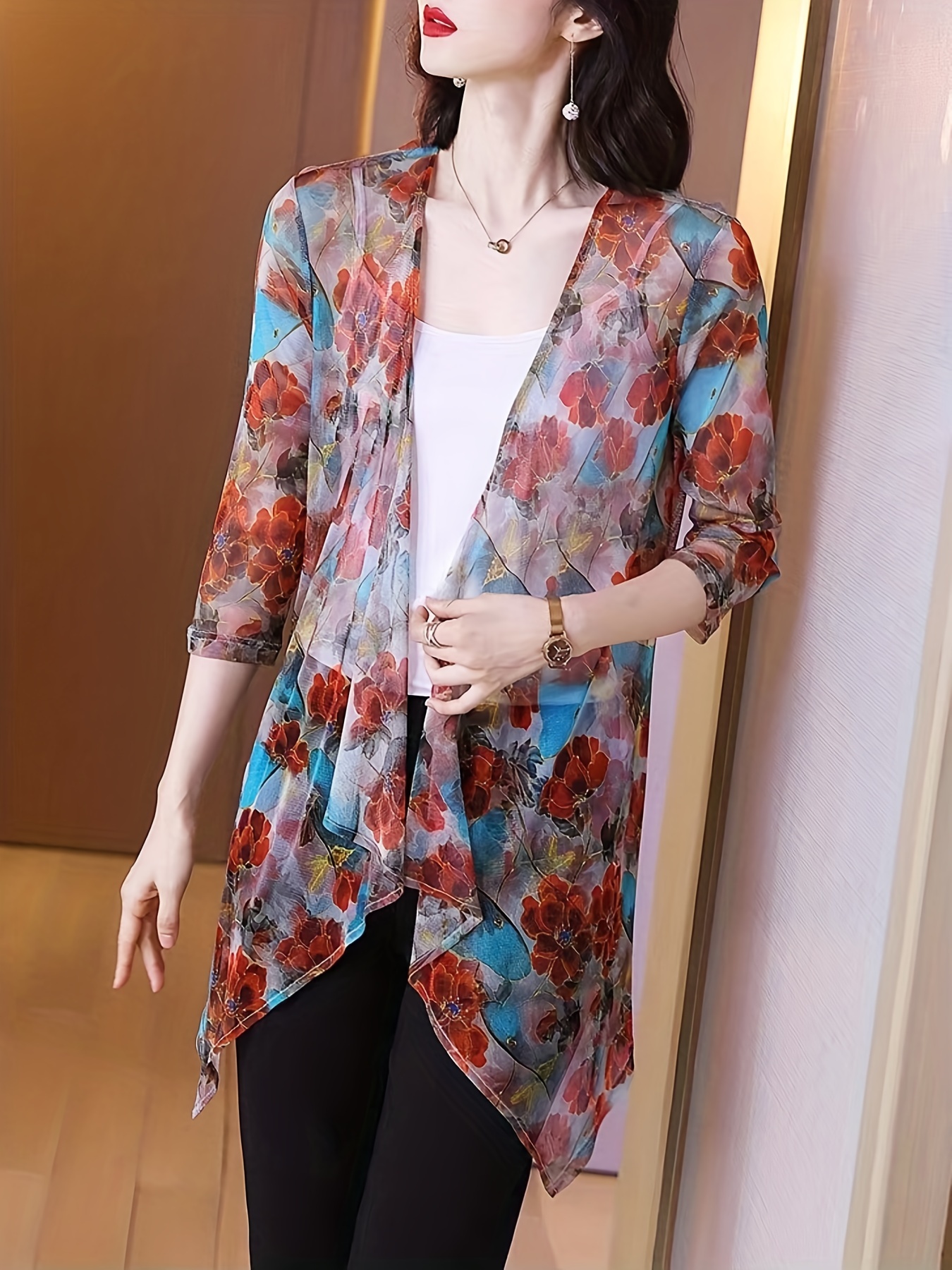 Women's Elegant Sheer Mesh Car - Kimono Sheer Floral ulasan dan harga