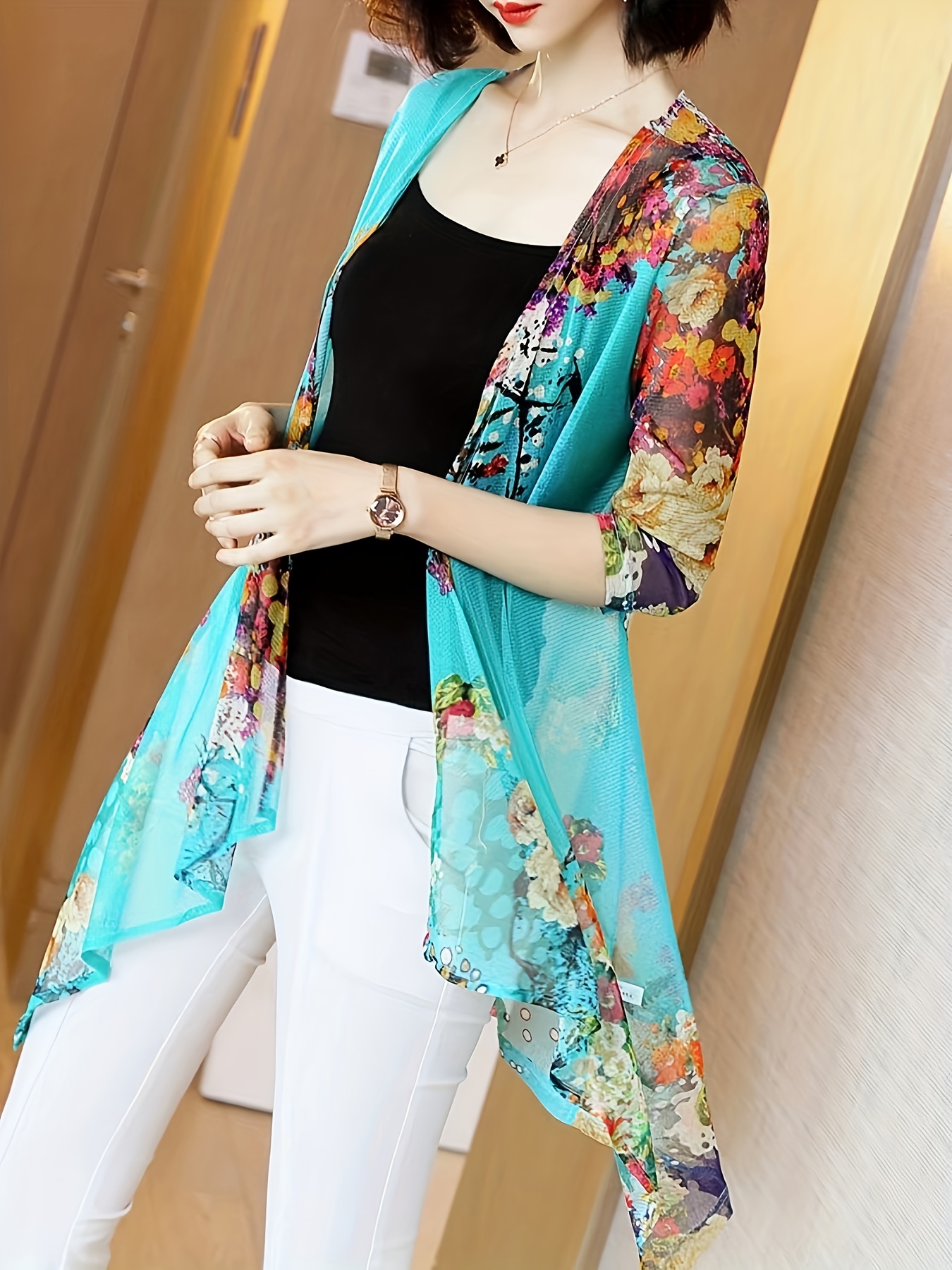Women's Elegant Sheer Mesh Car - Kimono Sheer Floral ulasan dan harga