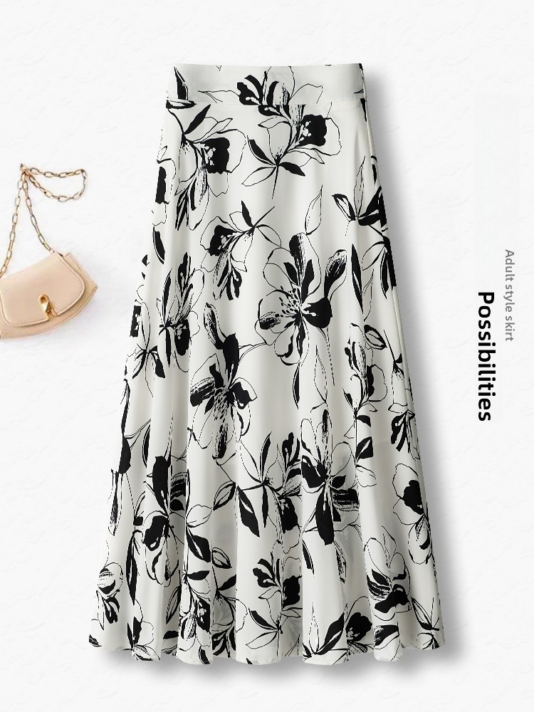 Summer Thin High Waist A-Line  - Midi Skirt Floral ulasan dan harga
