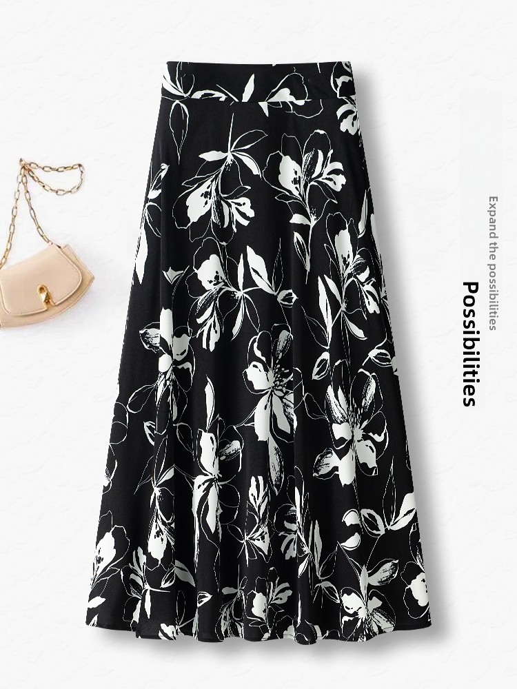 Summer Thin High Waist A-Line  - Midi Skirt Floral ulasan dan harga