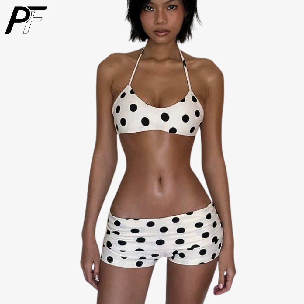 Women's Summer Polka Dot Halte - Swimsuit Bikini Ruched ulasan dan harga