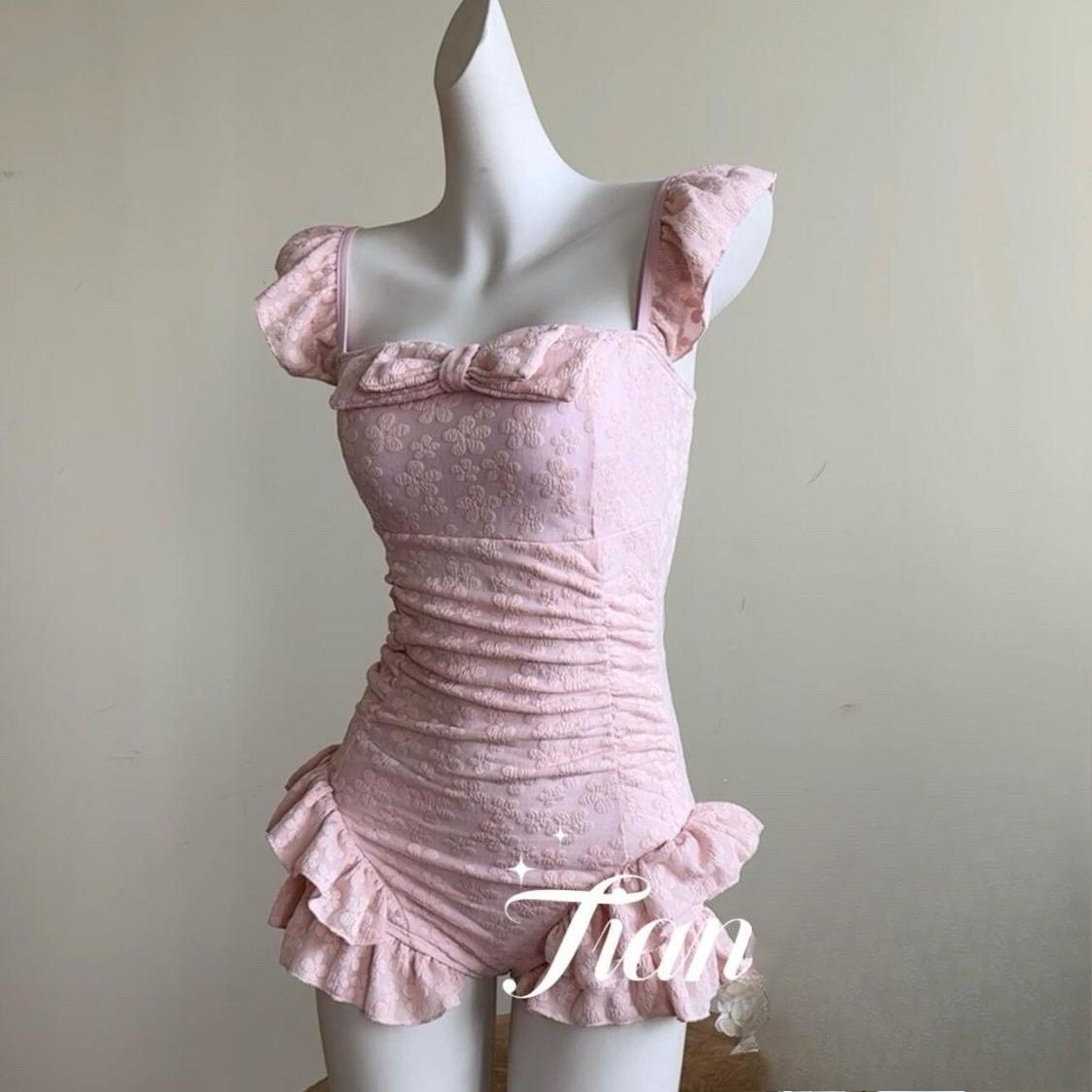 Swimsuit Women Pink Jacquard F - Swimsuit Bikini Ruched ulasan dan harga