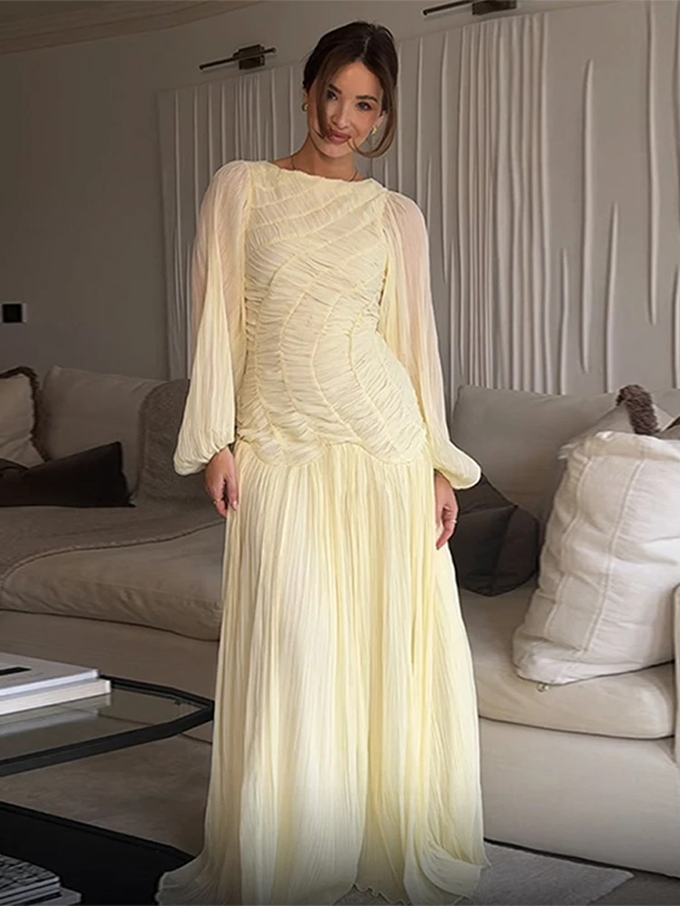 BWQ Elegant Chiffon Pleated Lo - Linen Dress Wrap ulasan dan harga