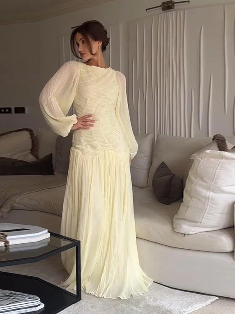 BWQ Elegant Chiffon Pleated Lo - Linen Dress Wrap ulasan dan harga