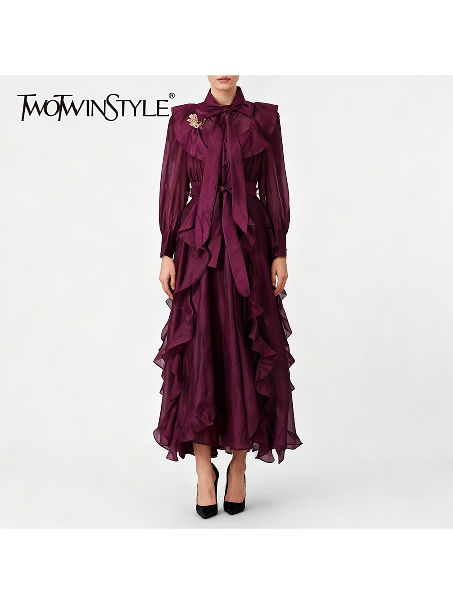 TWOTWINSTYLE Solid Spliced Ruf - Linen Dress Wrap ulasan dan harga