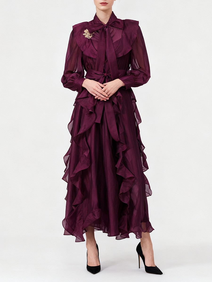 TWOTWINSTYLE Solid Spliced Ruf - Linen Dress Wrap ulasan dan harga