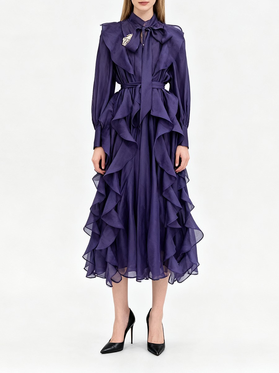 TWOTWINSTYLE Solid Spliced Ruf - Linen Dress Wrap ulasan dan harga