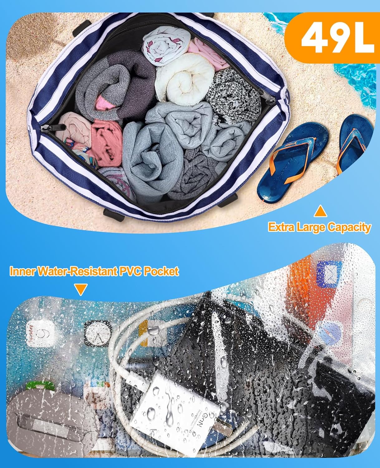 Beach Bag with Cooler, 49L Wat - Tote Bag Beach ulasan dan harga