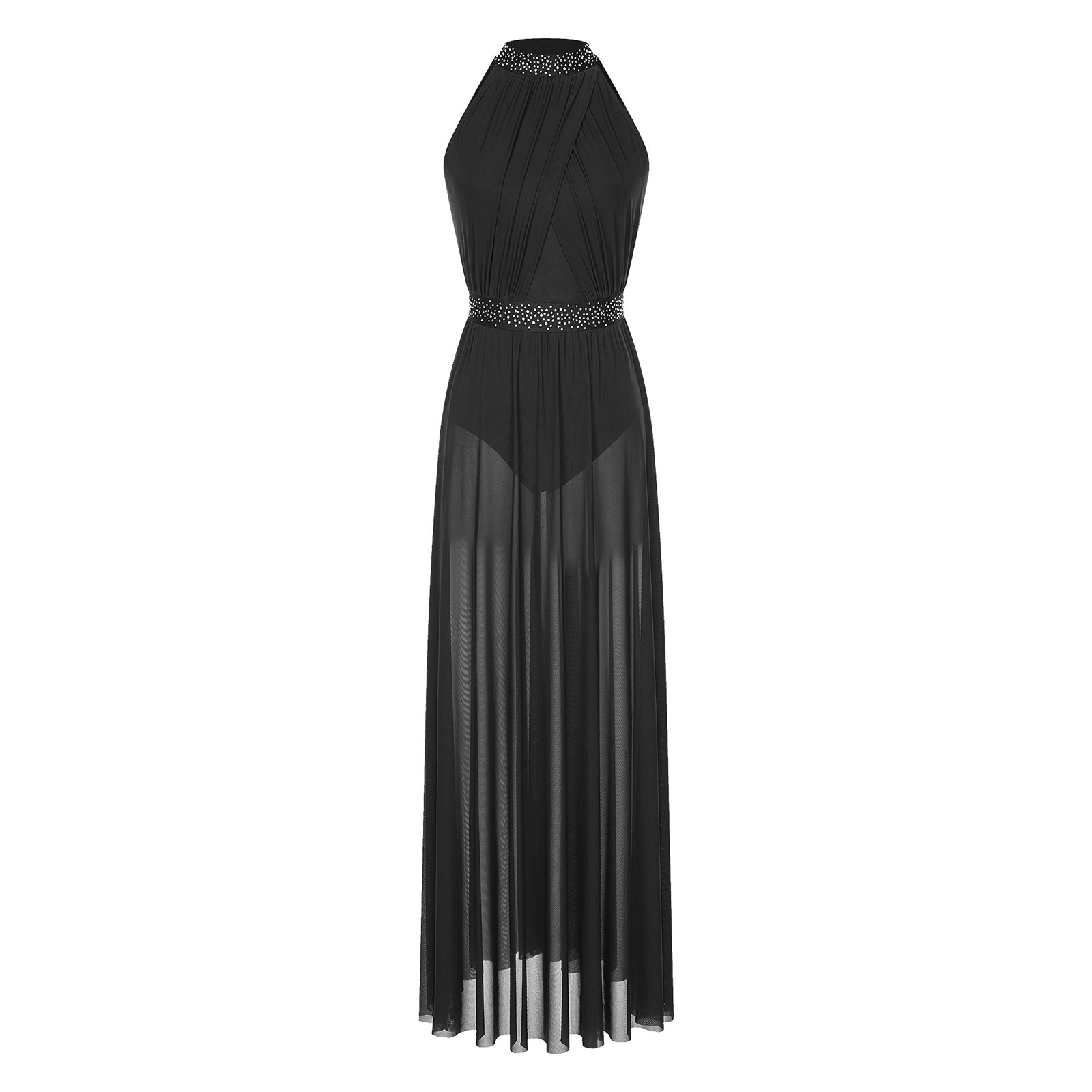 Womens Split Sheer Mesh Halter - Maxi Dress Halter ulasan dan harga