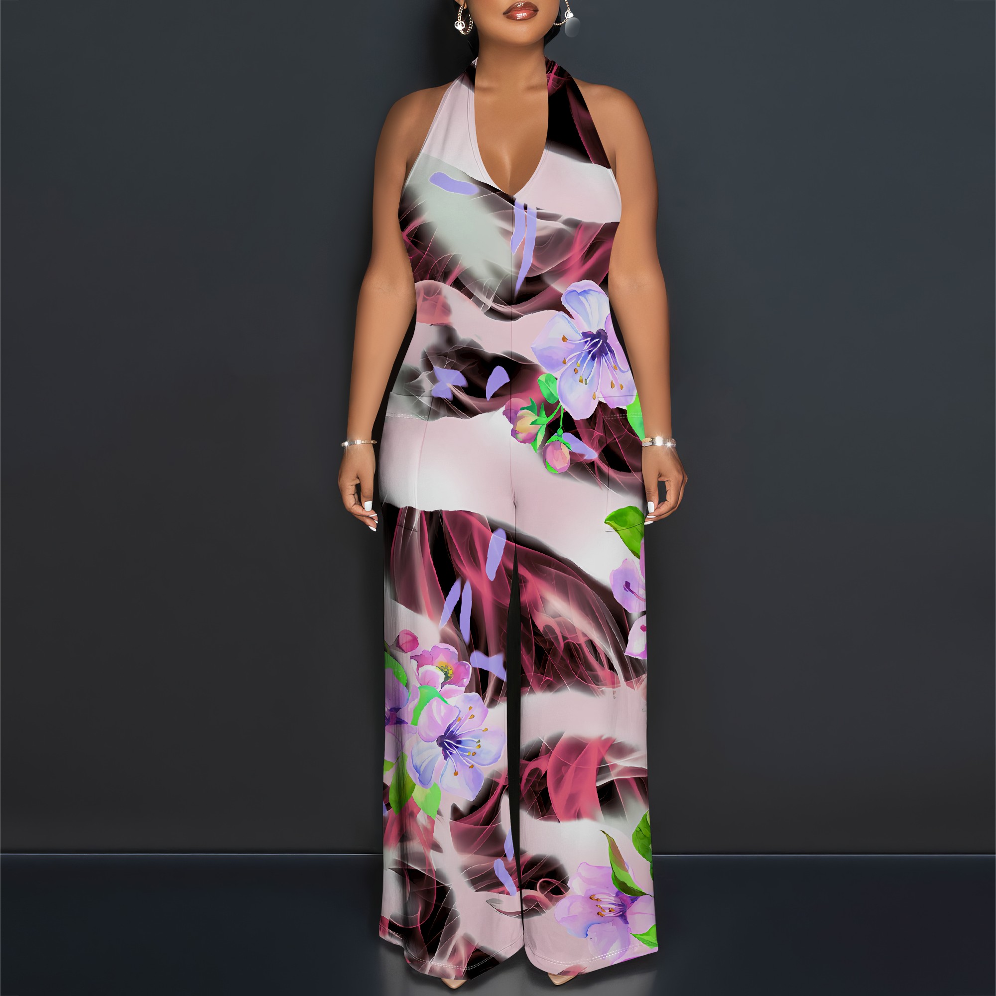 Floral Print Halter Jumpsuit - - Romper Floral Print ulasan dan harga