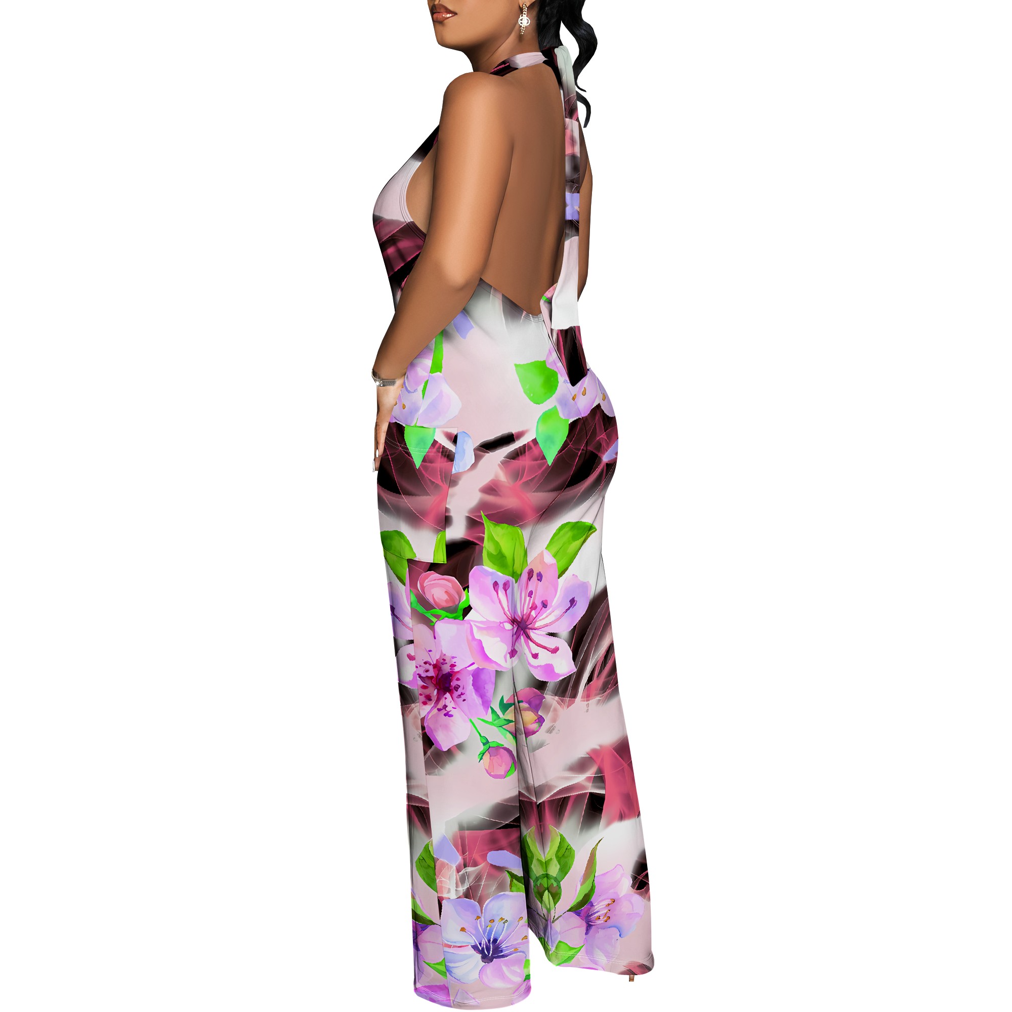 Floral Print Halter Jumpsuit - - Romper Floral Print ulasan dan harga