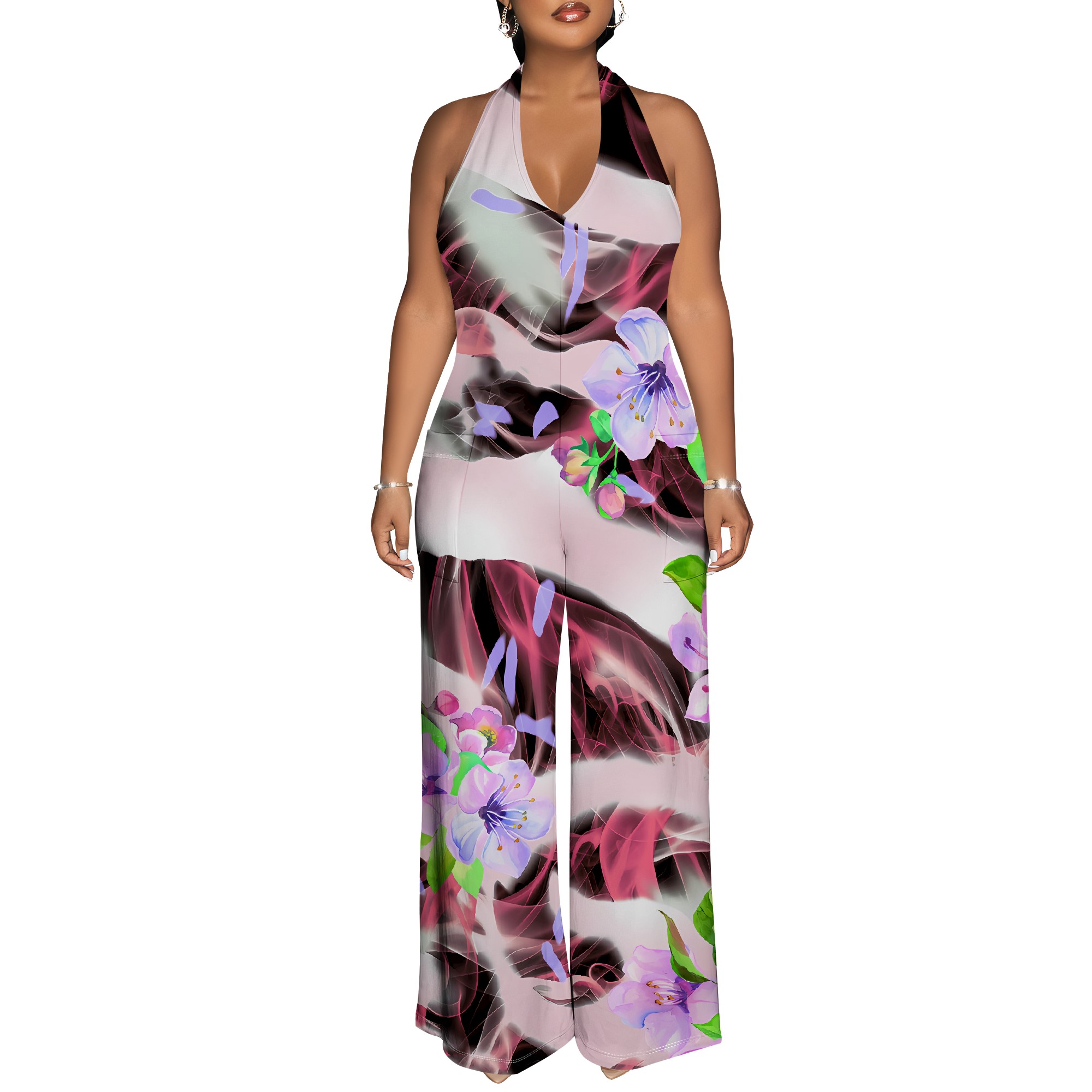 Floral Print Halter Jumpsuit - - Romper Floral Print ulasan dan harga