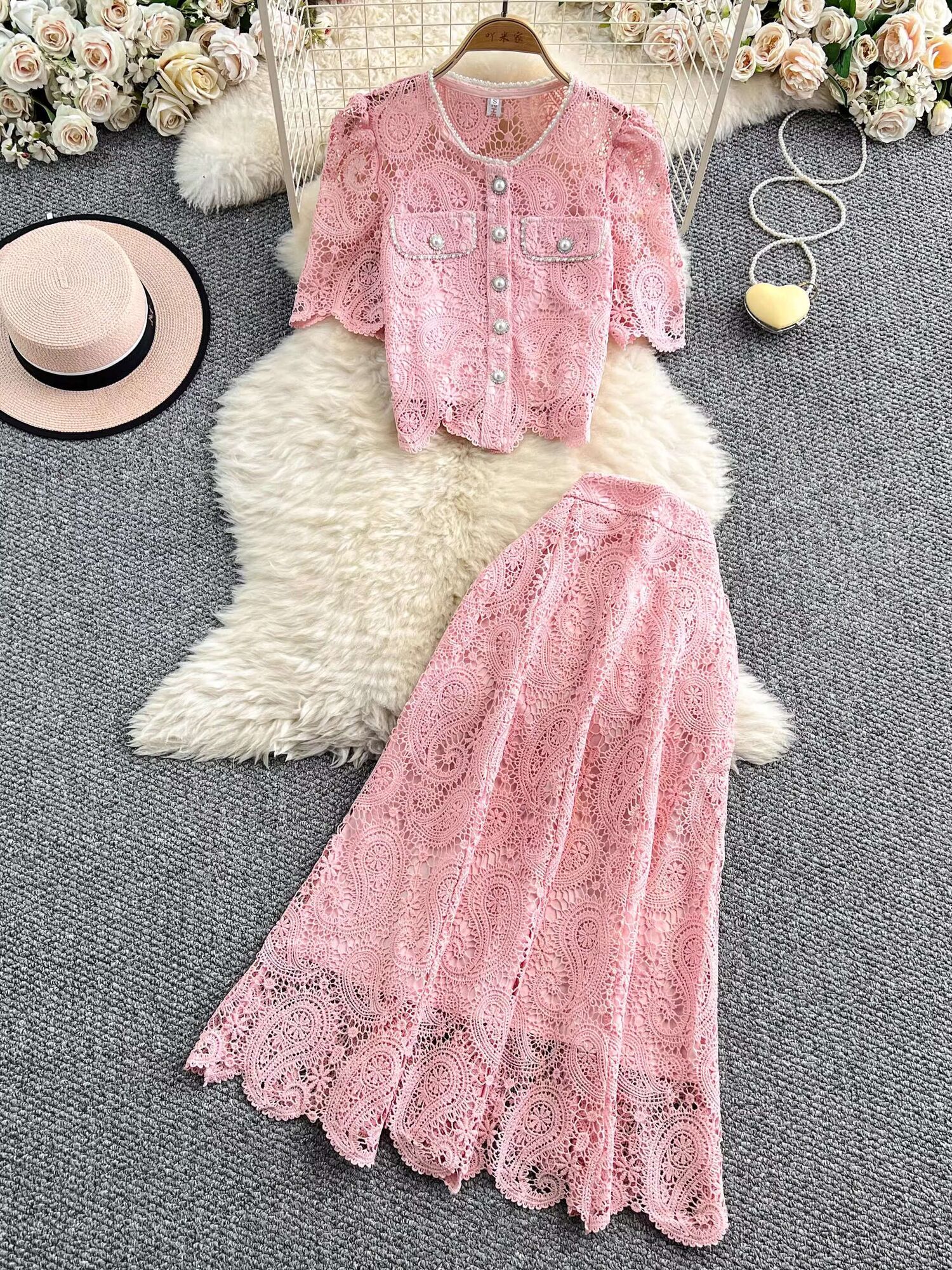 Elegant Pearl Long Dress Suits - Midi Skirt Floral ulasan dan harga
