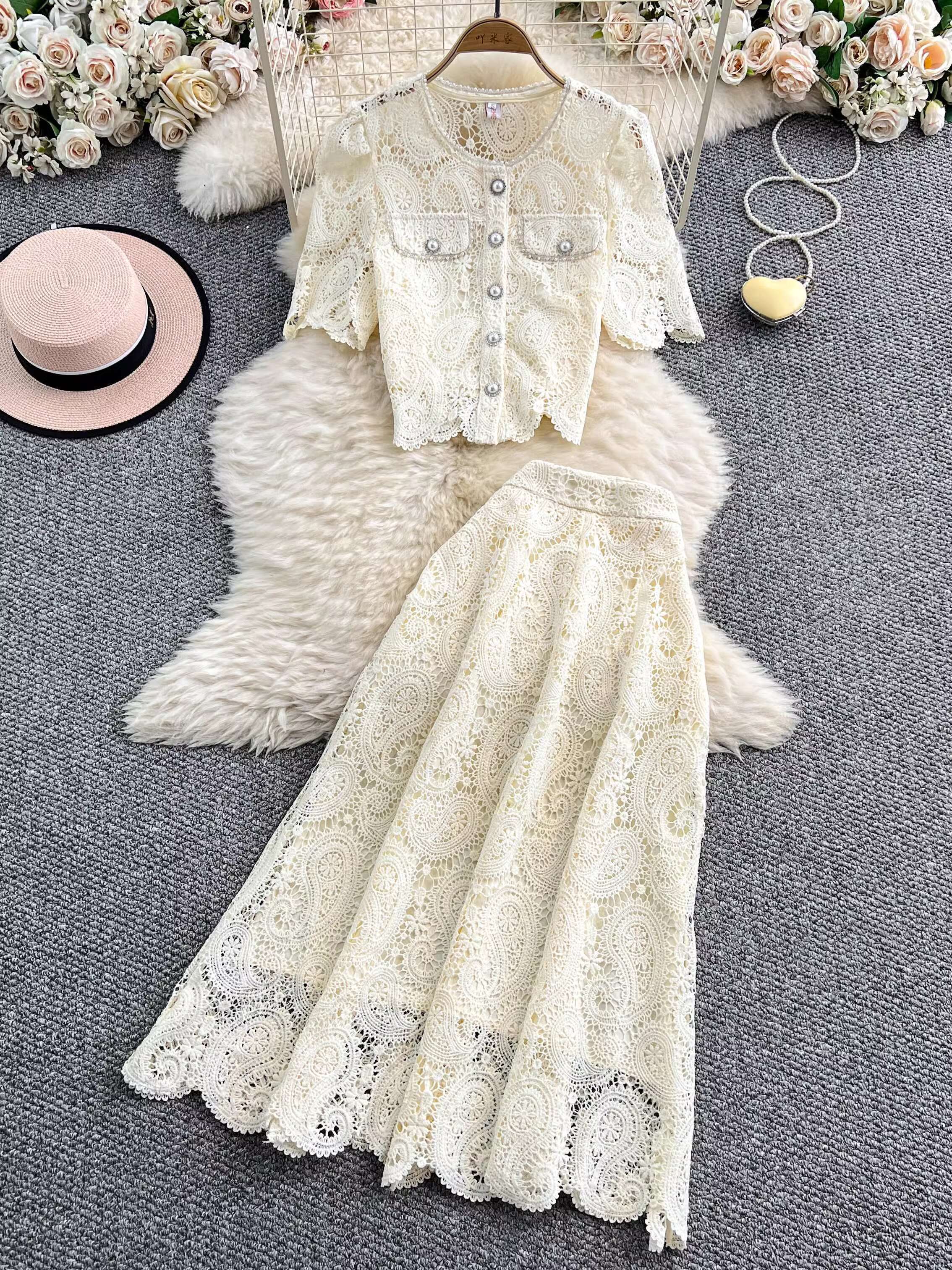 Elegant Pearl Long Dress Suits - Midi Skirt Floral ulasan dan harga