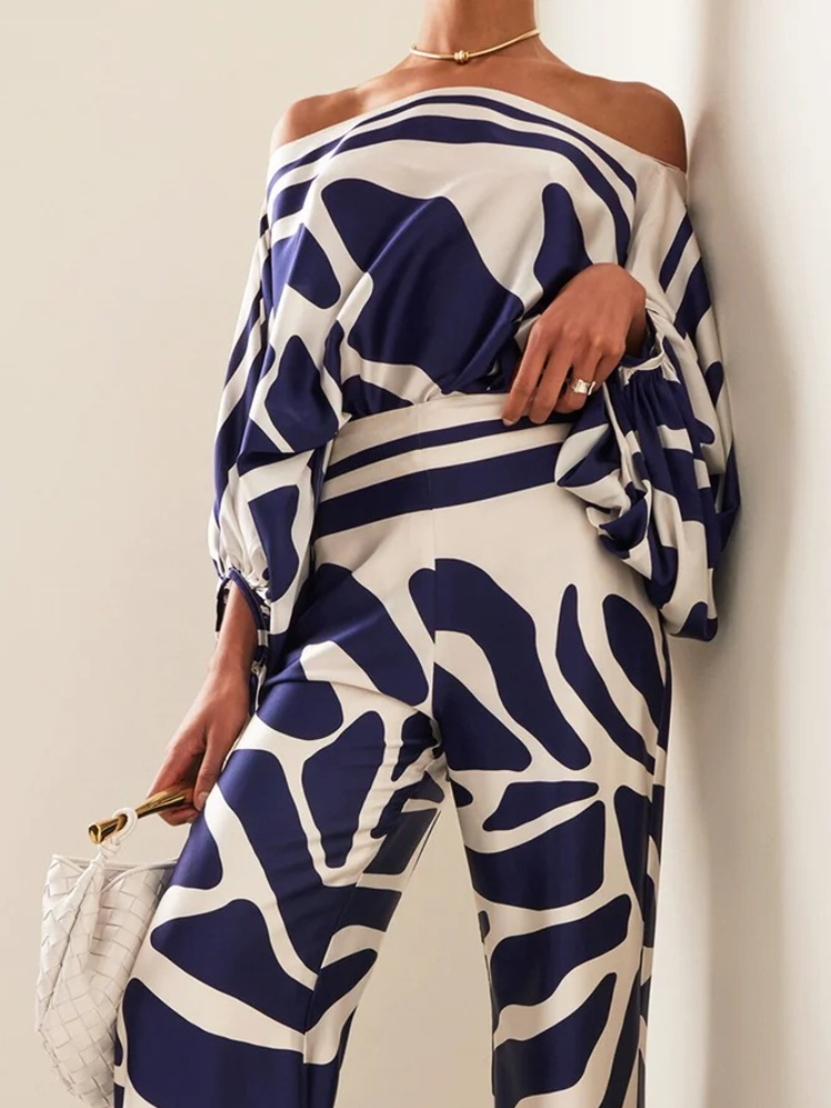 Women's Printed Satin 2-piece  - Blouse Off Shoulder ulasan dan harga