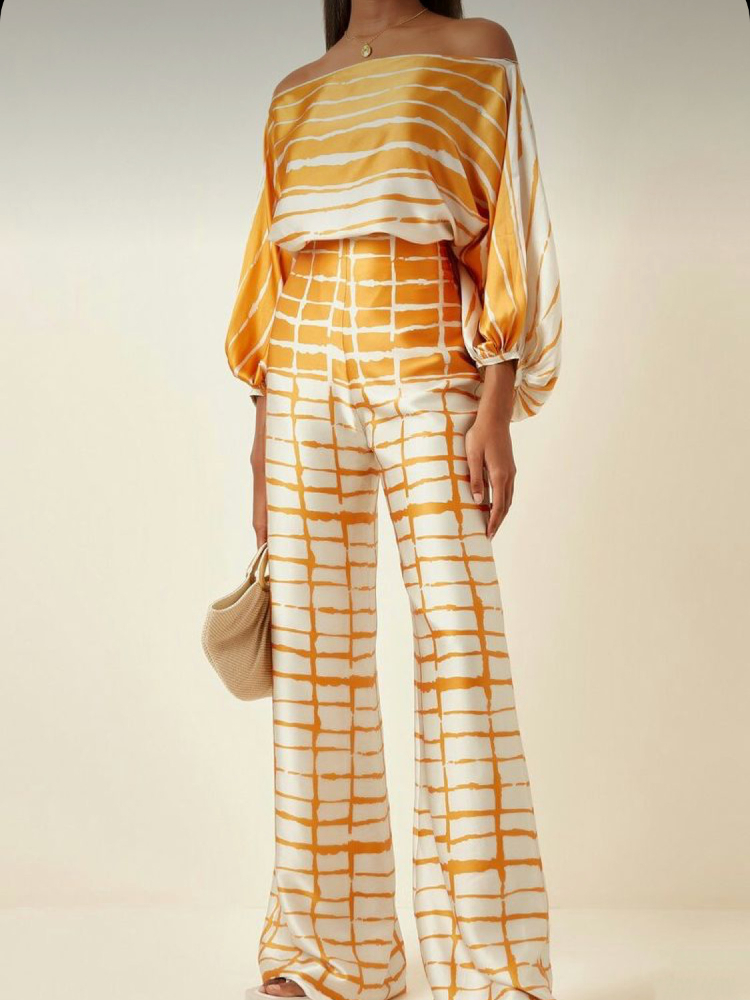 Women's Printed Satin 2-piece  - Blouse Off Shoulder ulasan dan harga