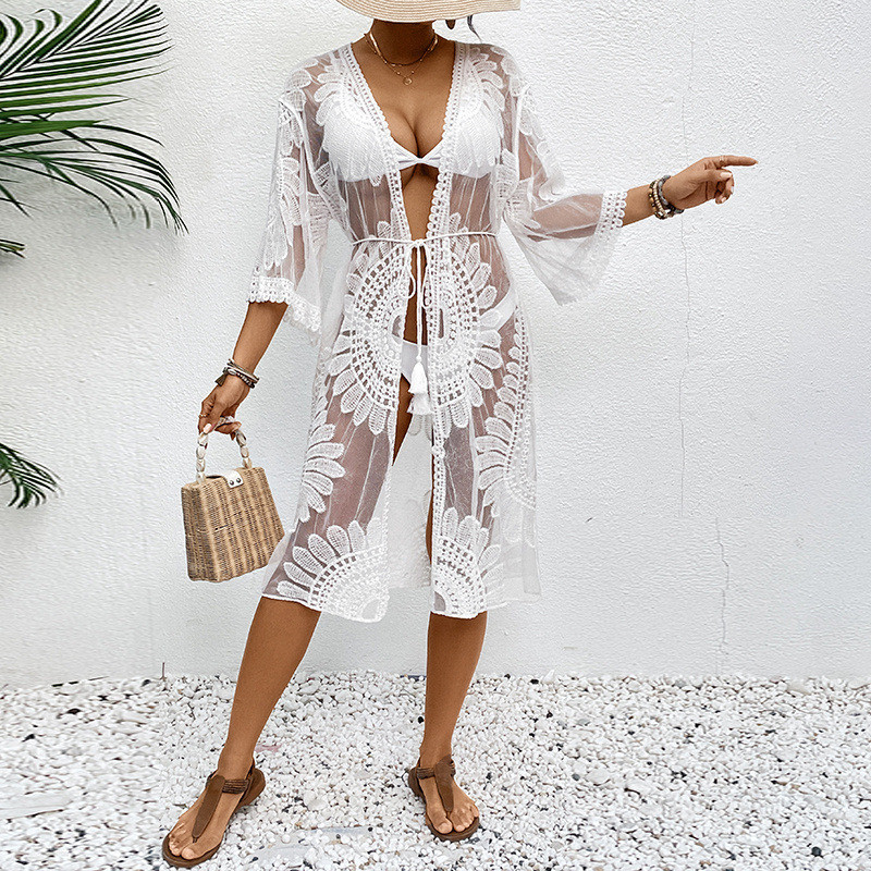 Lace Embroidered Lightweight K - Kimono Sheer Floral ulasan dan harga