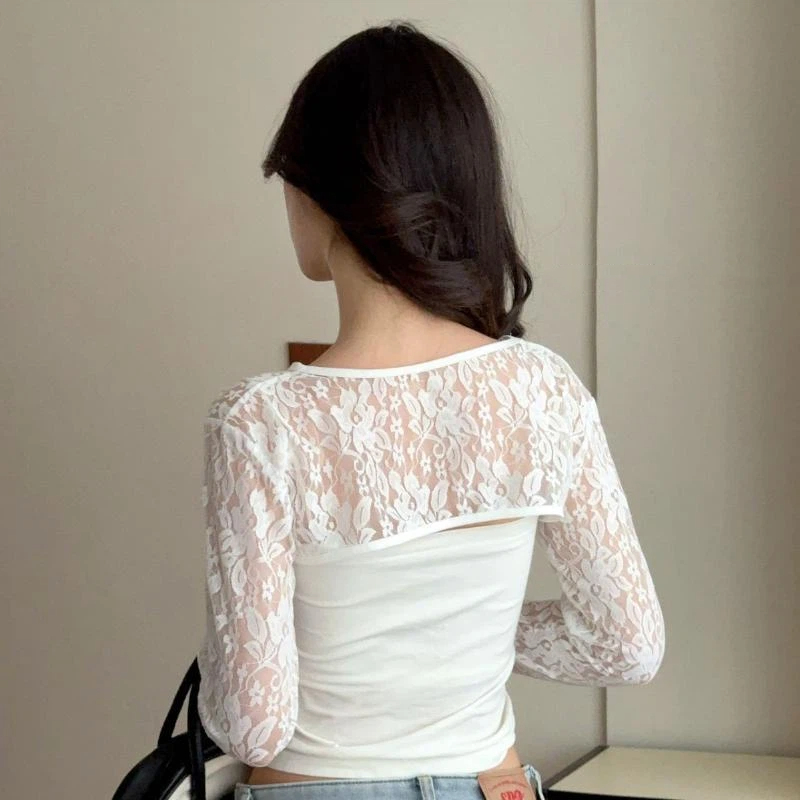 Sexy Hollow Out See Through La - Crop Top Crochet ulasan dan harga