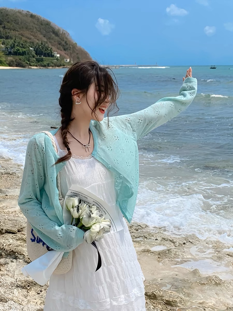 Summer Mint Green Thin Knitted - Cover Up Kaftan ulasan dan harga