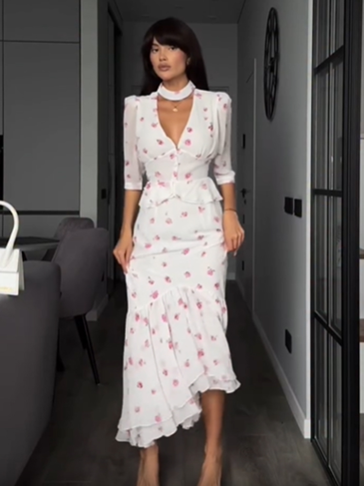 Women White Pink Floral Choker - Romper Floral Print ulasan dan harga