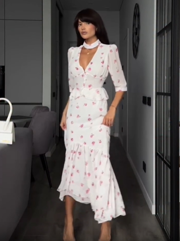 Women White Pink Floral Choker - Romper Floral Print ulasan dan harga