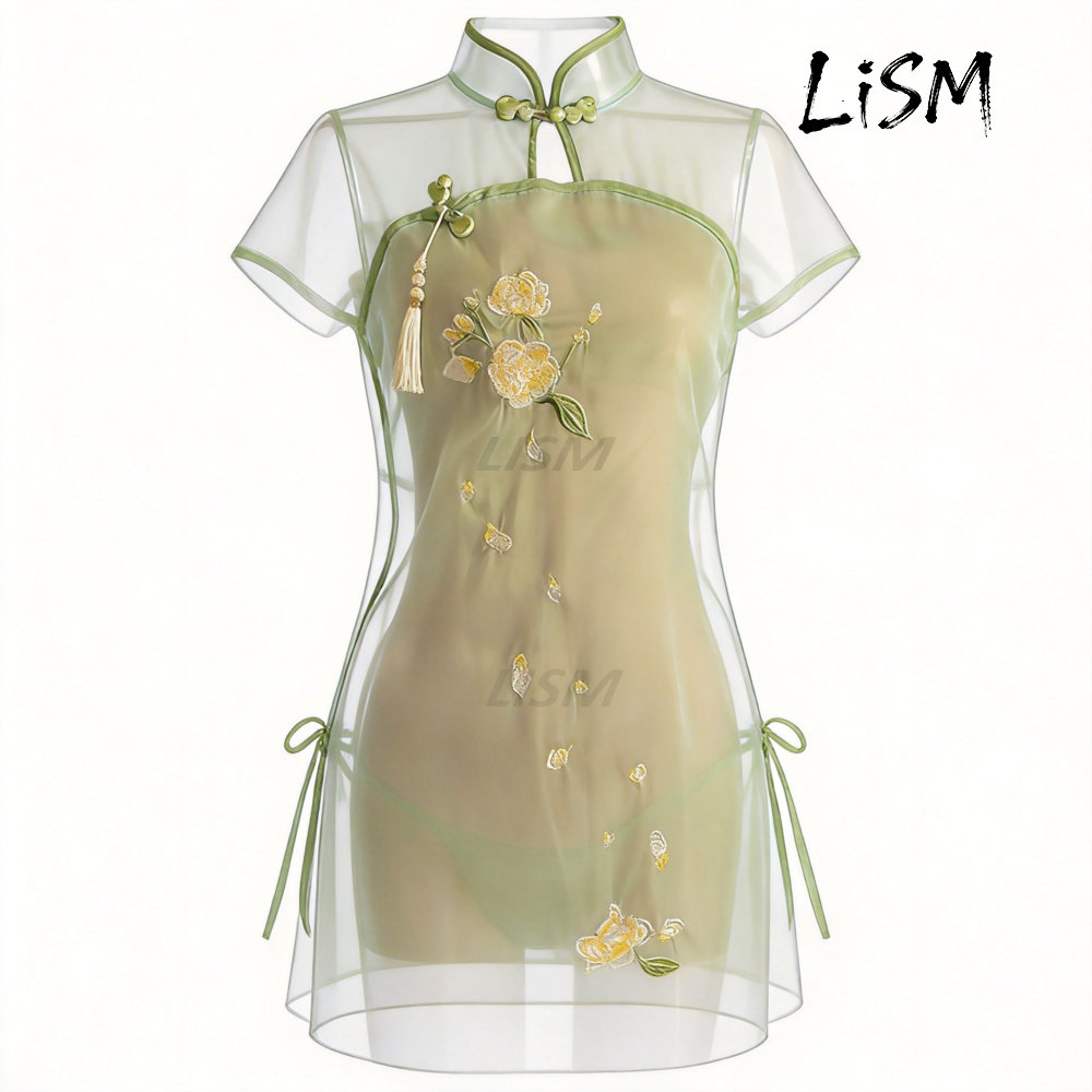 LiSM Women's Cheongsam Pajamas - Kimono Sheer Floral ulasan dan harga