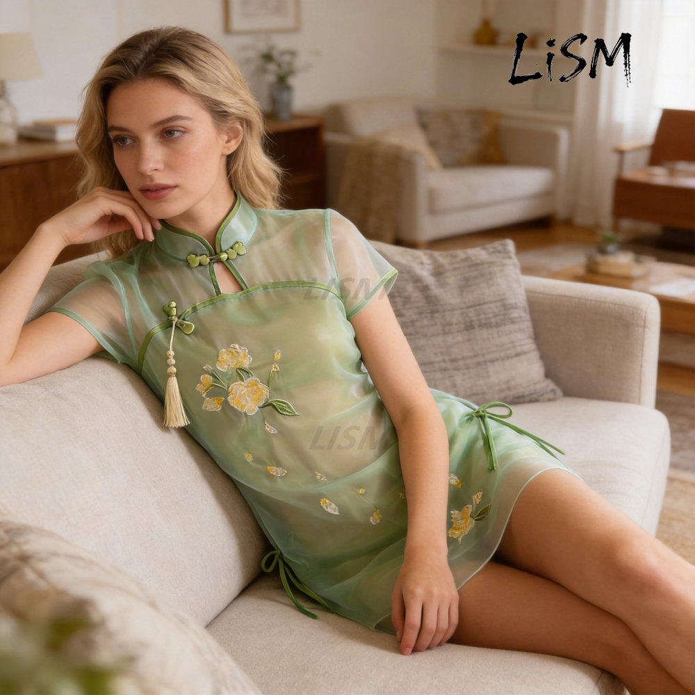 LiSM Women's Cheongsam Pajamas - Kimono Sheer Floral ulasan dan harga