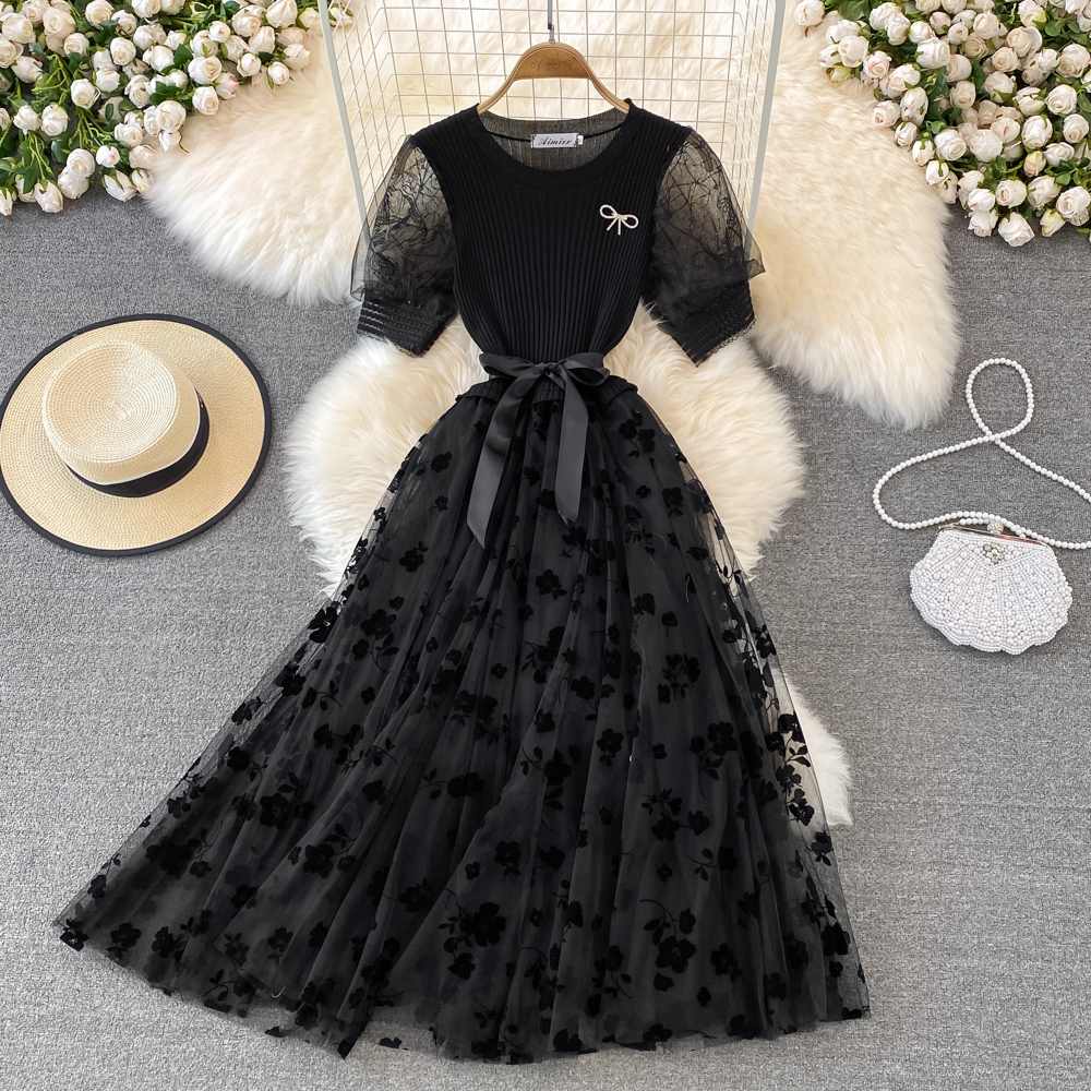 Ele Knitted Me Puffy Dr with B - Midi Skirt Floral ulasan dan harga
