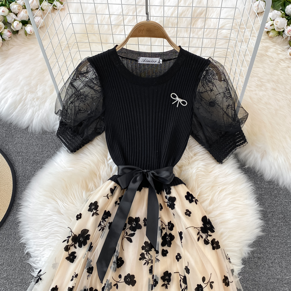 Ele Knitted Me Puffy Dr with B - Midi Skirt Floral ulasan dan harga