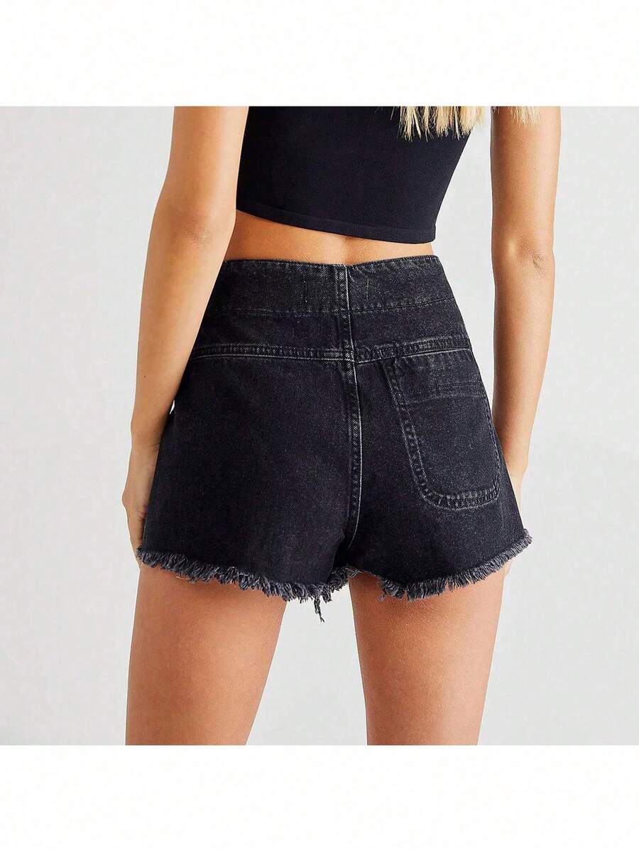 Women Denim Wrap Skort High Wa - Shorts Denim Frayed ulasan dan harga