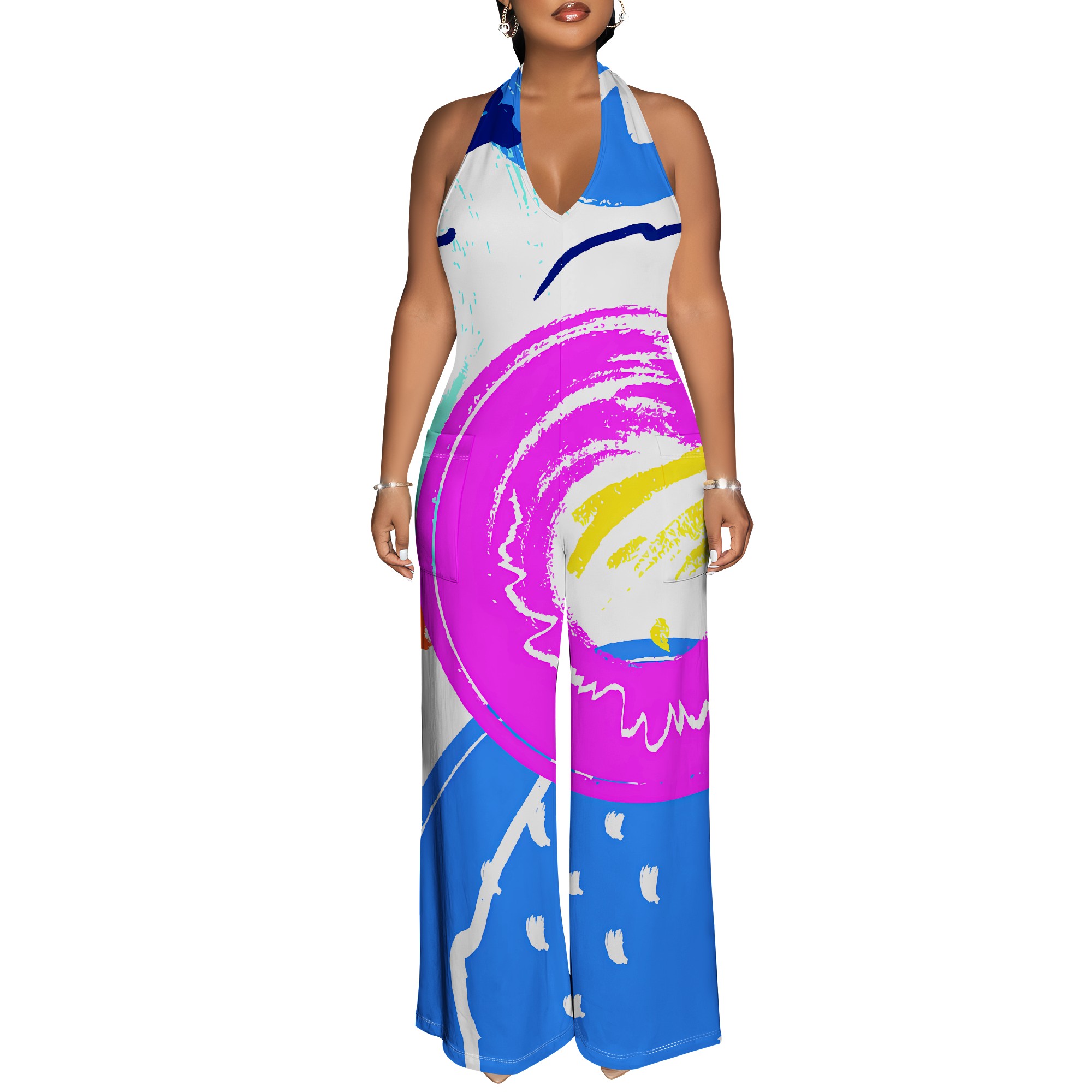 Bold Abstract Brushstroke Halt - Maxi Dress Halter ulasan dan harga