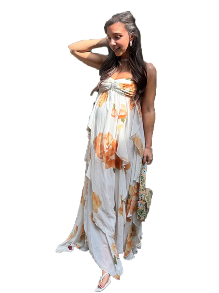Boho Floral Maternity Photosho - Maxi Dress Halter ulasan dan harga