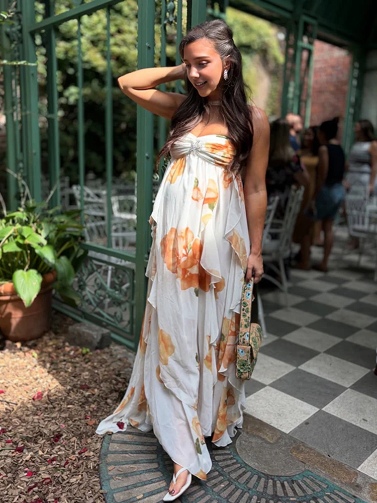 Boho Floral Maternity Photosho - Maxi Dress Halter ulasan dan harga