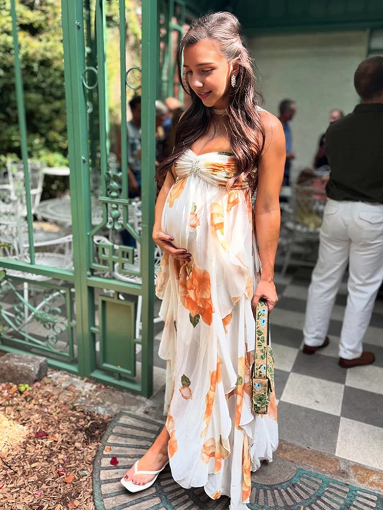 Boho Floral Maternity Photosho - Maxi Dress Halter ulasan dan harga