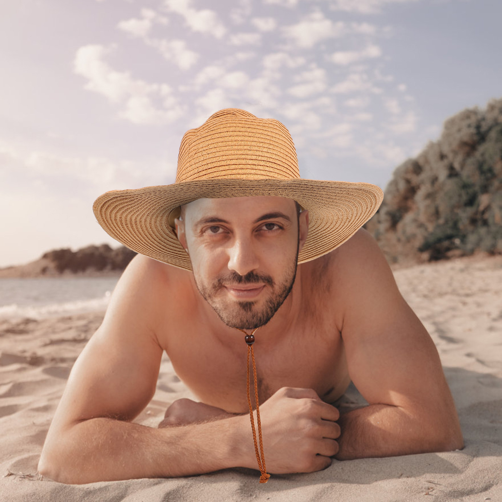 Men Wide Brim Straw Sun Hat Kh - Hat Floppy Wide ulasan dan harga