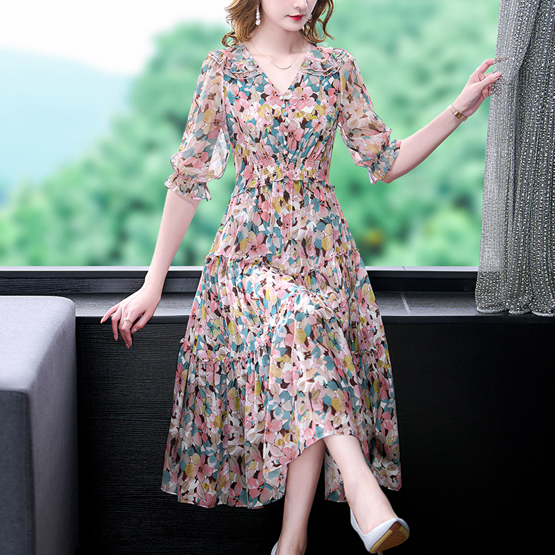 Summer Floral Natural Silk V-N - Midi Skirt Floral ulasan dan harga