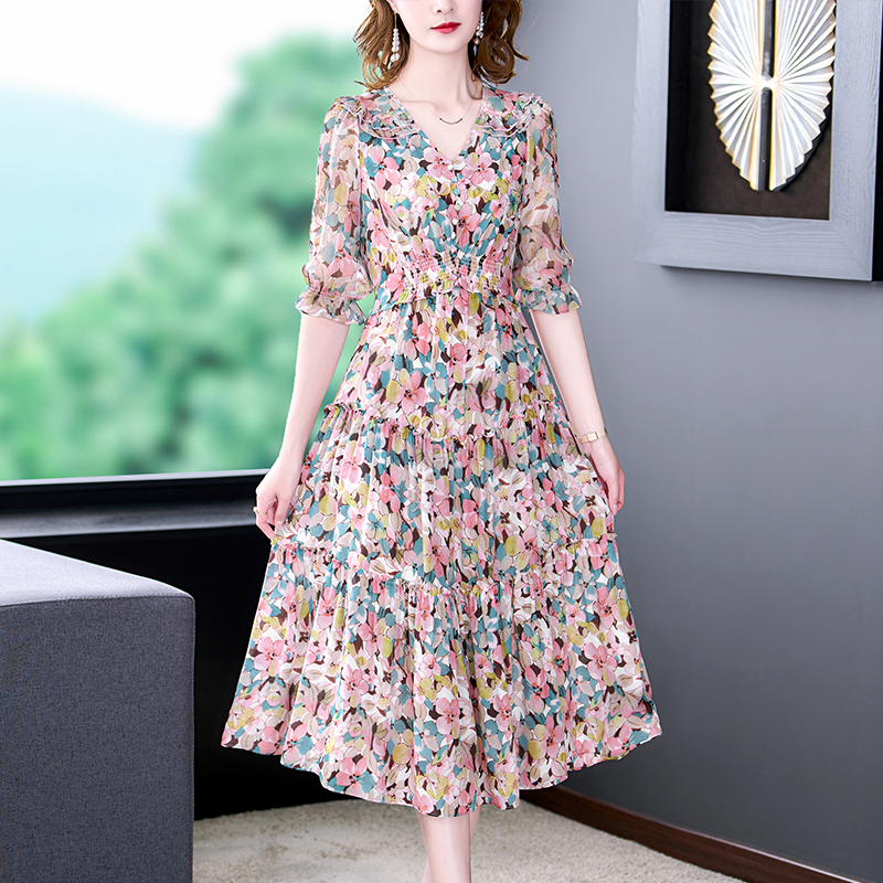 Summer Floral Natural Silk V-N - Midi Skirt Floral ulasan dan harga