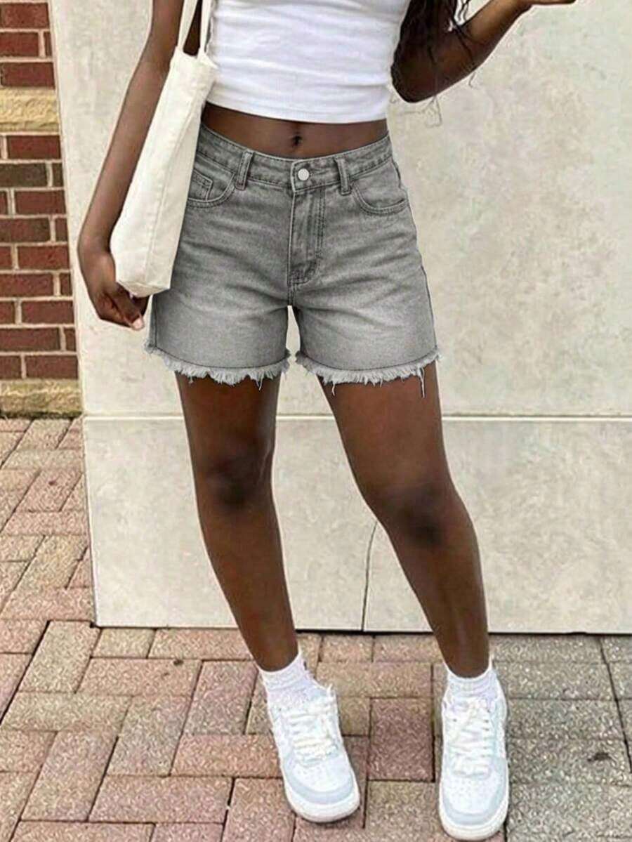 Womens High Waist Light Wash D - Shorts Denim Frayed ulasan dan harga