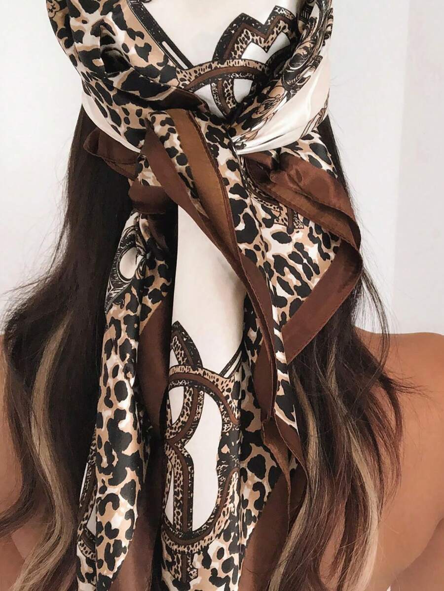 1pc Leopard Print Chain & Flor - Headband Summer Knit ulasan dan harga