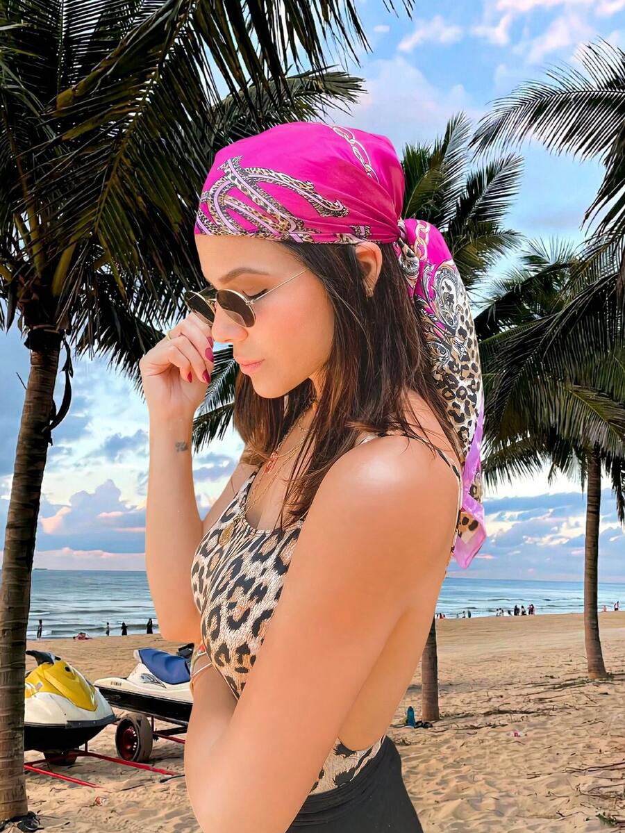1pc Leopard Print Chain & Flor - Headband Summer Knit ulasan dan harga