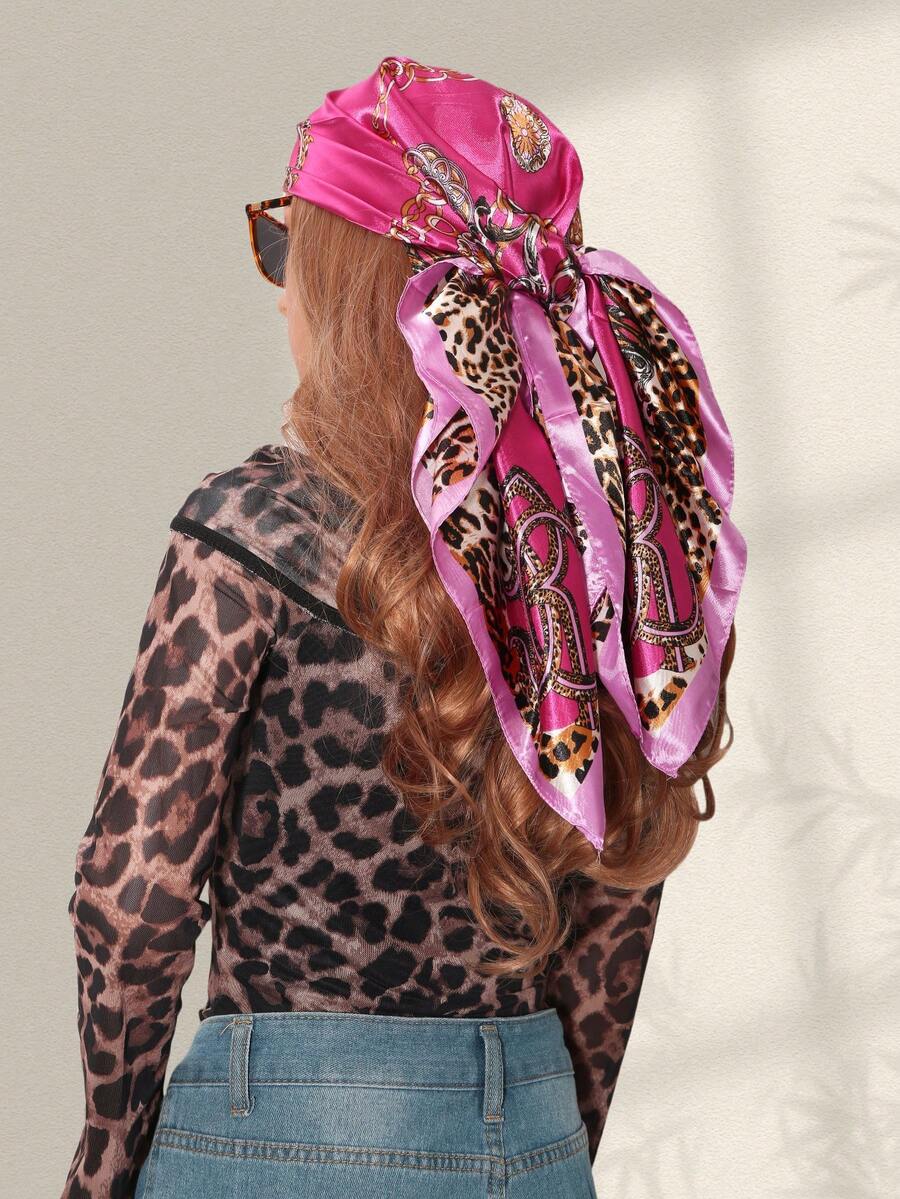 1pc Leopard Print Chain & Flor - Headband Summer Knit ulasan dan harga