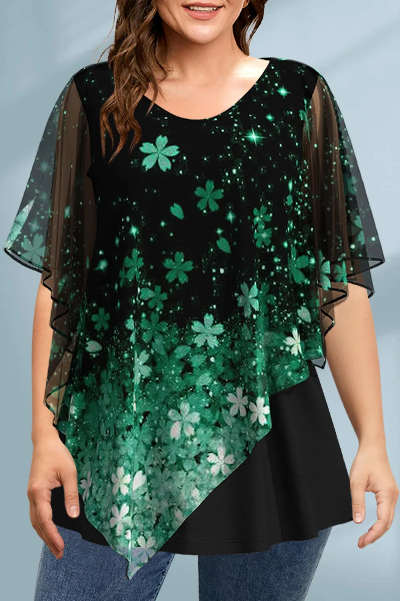 Women's Plus Size Blouse Chiff - Romper Floral Print ulasan dan harga