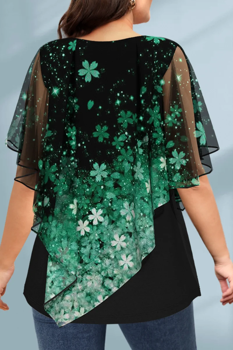 Women's Plus Size Blouse Chiff - Romper Floral Print ulasan dan harga