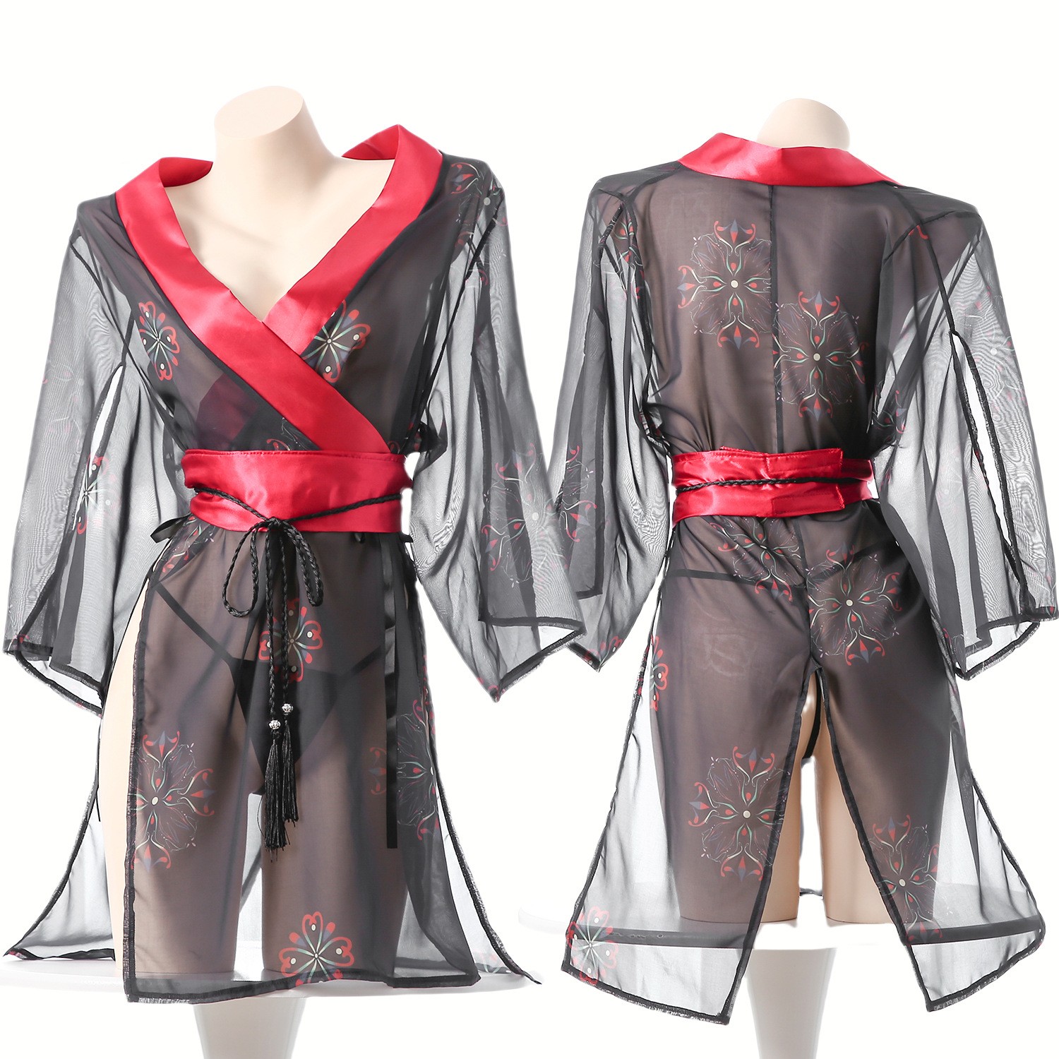 Women's Black Sheer Mesh Japan - Kimono Sheer Floral ulasan dan harga