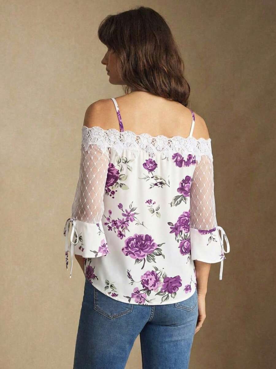 Purple Floral Print Off Should - Blouse Off Shoulder ulasan dan harga